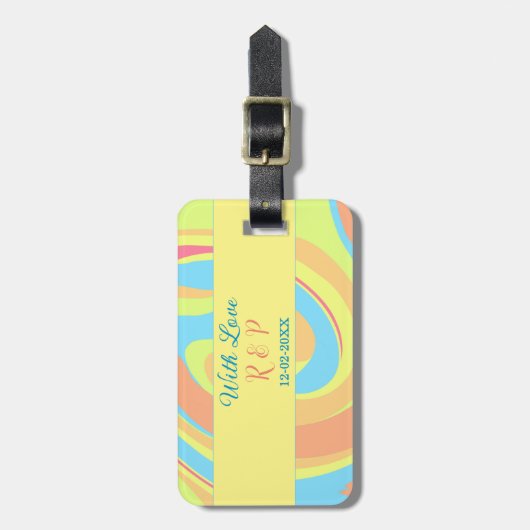 PASTEL SWIRL RETRO HINZUFÜGEN NAME SCHREIBDATUM MO GEPÄCKANHÄNGER (Vorderseite vertikal)
