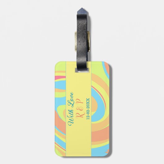 PASTEL SWIRL RETRO HINZUFÜGEN NAME SCHREIBDATUM MO GEPÄCKANHÄNGER (Rückseite vertikal)