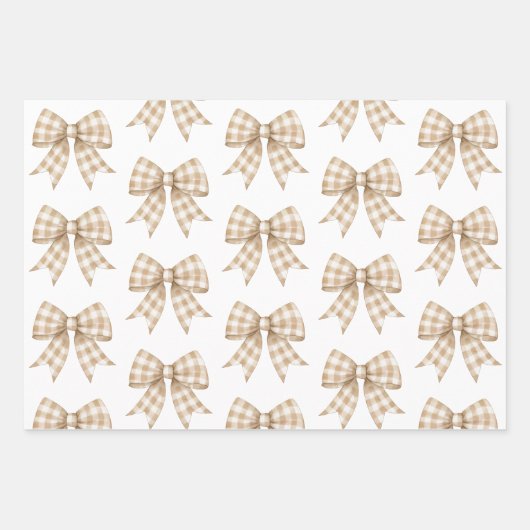 Pastel Tan und White Gingham Buffalo Kariert Bow Geschenkpapier Set (Vorderseite 3)