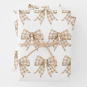 Pastel Tan und White Gingham Buffalo Kariert Bow Geschenkpapier Set (Beispiel)