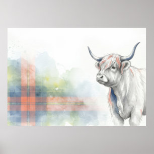 Pastel-Tartan-Hochlandkuh-Schottland-Kunstposter Poster