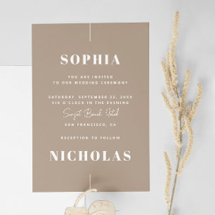 Pastel Taupe Minimalistisch Wedding - Foto & QR Co Einladung