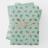 Pastel Teal Christmas Snowmen Trees Stars Geschenkpapier Set (Beispiel)