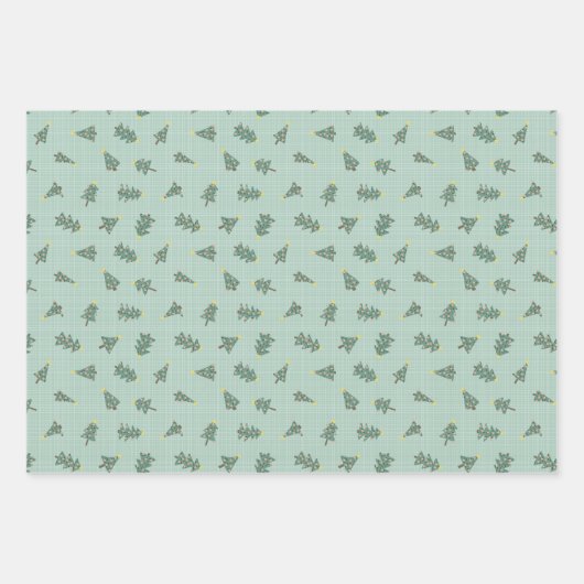 Pastel Teal Christmas Snowmen Trees Stars Geschenkpapier Set (Vorderseite)