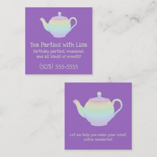 Pastel Teapot Quadratische Visitenkarte (Vorne/Hinten)