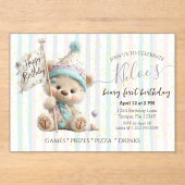 Pastel Teddy Bear Birthday Acryleinladungen (Vorderseite)