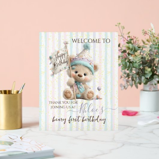 Pastel Teddy Bear Birthday Acrylschild (Hochzeit)