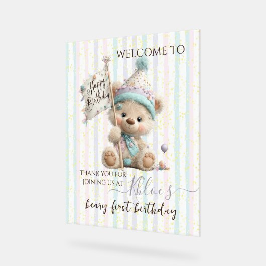 Pastel Teddy Bear Birthday  Acrylschild (Winkel)