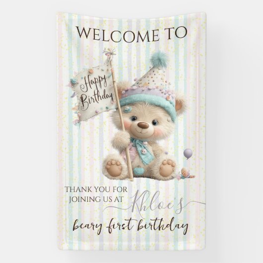 Pastel Teddy Bear Birthday  Banner (Vertikal)