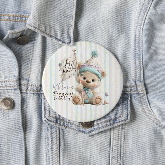 Pastel Teddy Bear Birthday Button (Beispiel)