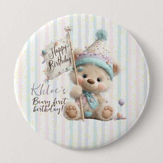 Pastel Teddy Bear Birthday Button (Vorderseite)