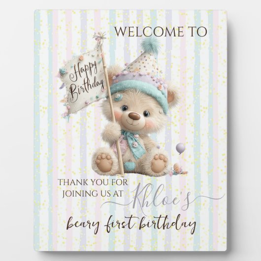 Pastel Teddy Bear Birthday  Fotoplatte (Vorderseite)