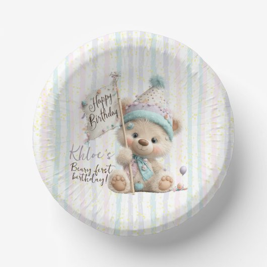 Pastel Teddy Bear Birthday  Pappteller (Vorderseite)