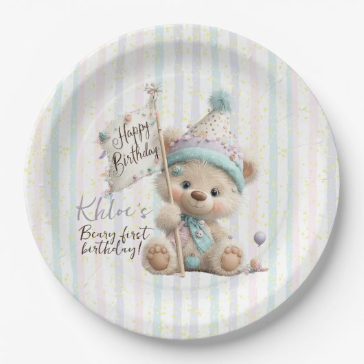 Pastel Teddy Bear Birthday  Pappteller (Vorderseite)