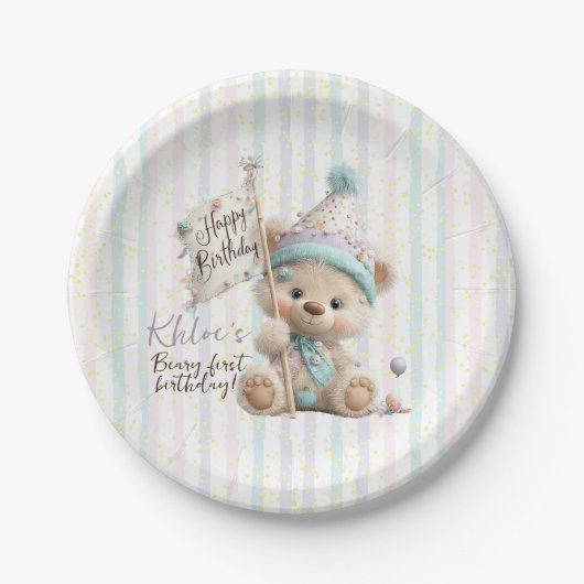 Pastel Teddy Bear Birthday Pappteller (Vorderseite)