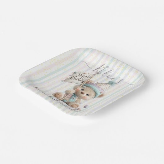 Pastel Teddy Bear Birthday  Pappteller (Gewinkelt)