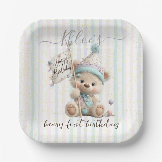 Pastel Teddy Bear Birthday  Pappteller (Vorderseite)