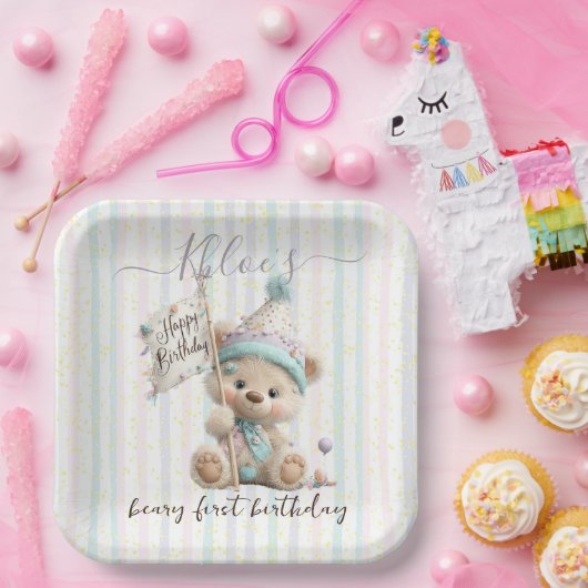 Pastel Teddy Bear Birthday  Pappteller (Party)