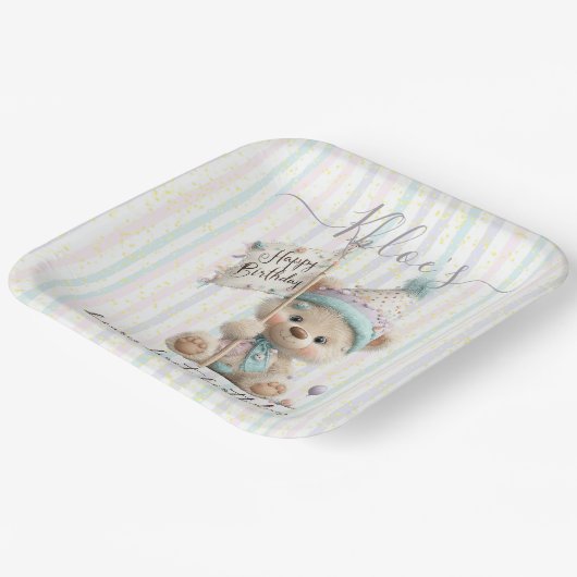 Pastel Teddy Bear Birthday  Pappteller (Gewinkelt)