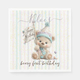 Pastel Teddy Bear Birthday  Serviette