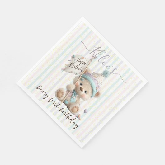 Pastel Teddy Bear Birthday  Serviette (Ecke)