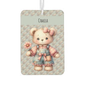 Pastel Teddy Bear Holding Blume Tragen Overalls Autolufterfrischer (Rückseite)