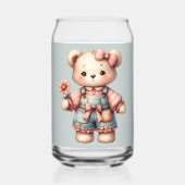 Pastel Teddy Bear Holding Blume Tragen Overalls Dosenglas (Vorderseite)