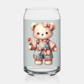 Pastel Teddy Bear Holding Blume Tragen Overalls Dosenglas (Rückseite)