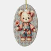 Pastel Teddy Bear Holding Blume Tragen Overalls Keramik Ornament (Rechts)