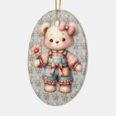 Pastel Teddy Bear Holding Blume Tragen Overalls Keramik Ornament (Links)