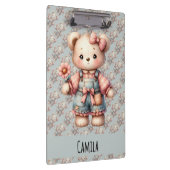 Pastel Teddy Bear Holding Blume Tragen Overalls Klemmbrett (Rechts)