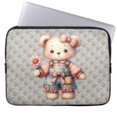 Pastel Teddy Bear Holding Blume Tragen Overalls Laptopschutzhülle (Vorderseite)
