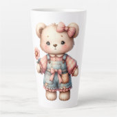 Pastel Teddy Bear Holding Blume Tragen Overalls Milchtasse (Vorderseite)
