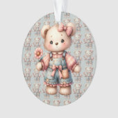Pastel Teddy Bear Holding Blume Tragen Overalls Ornament (Vorderseite)