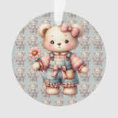 Pastel Teddy Bear Holding Blume Tragen Overalls Ornament (Vorderseite)