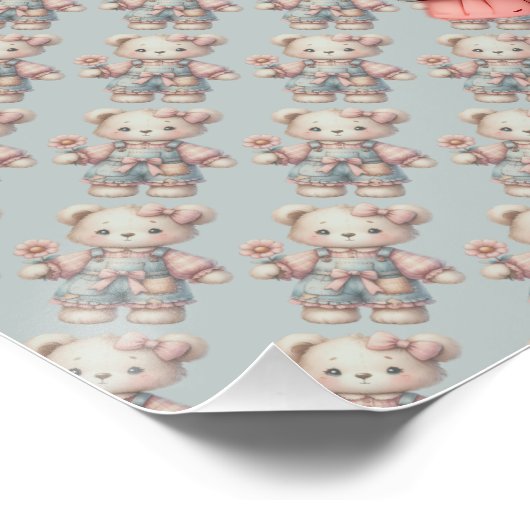 Pastel Teddy Bear Holding Blume Tragen Overalls Poster (Ecke)
