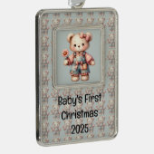 Pastel Teddy Bear Holding Blume Tragen Overalls Rahmen-Ornament Silber (Rechts)