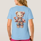 Pastel Teddy Bear Holding Blume Tragen Overalls T-Shirt (Rückseite)