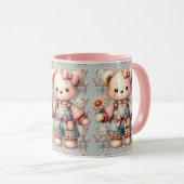 Pastel Teddy Bear Holding Blume Tragen Overalls Tasse (VorderseiteRechts)