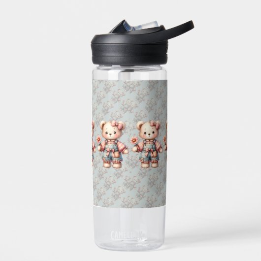 Pastel Teddy Bear Holding Blume Tragen Overalls Trinkflasche (Links)