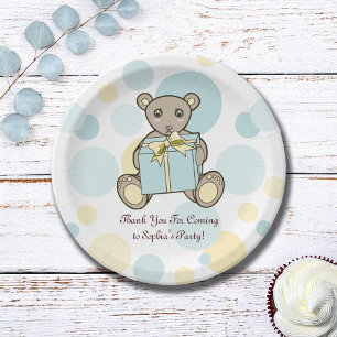Pastel Teddy Bear Kindergeburtstag / Babydusche Pappteller
