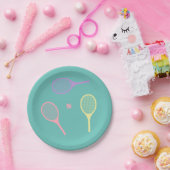 Pastel Tennis Rackets mit Tennisball auf Grün Pappteller (Party)