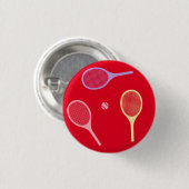 Pastel Tennis Rackets mit Tennisball auf Rot Button (Vorne & Hinten)