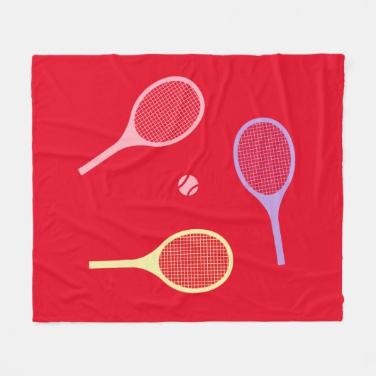 Pastel Tennis Rackets mit Tennisball auf Rot Fleecedecke (Vorderseite (Horizontal))