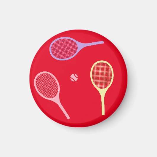 Pastel Tennis Rackets mit Tennisball auf Rot Magnet (Vorne)