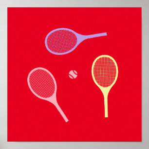 Pastel Tennis Rackets mit Tennisball auf Rot Poster