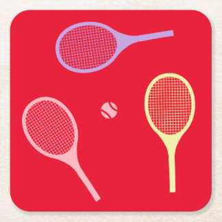 Pastel Tennis Rackets mit Tennisball auf Rot Rechteckiger Pappuntersetzer
