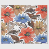 Pastel Terracotta Blaue Flora Muster Geschenkpapier (Flach)