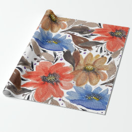 Pastel Terracotta Blaue Flora Muster Geschenkpapier