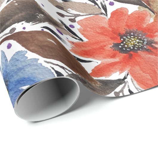 Pastel Terracotta Blaue Flora Muster Geschenkpapier (Rolleneckpunkt)